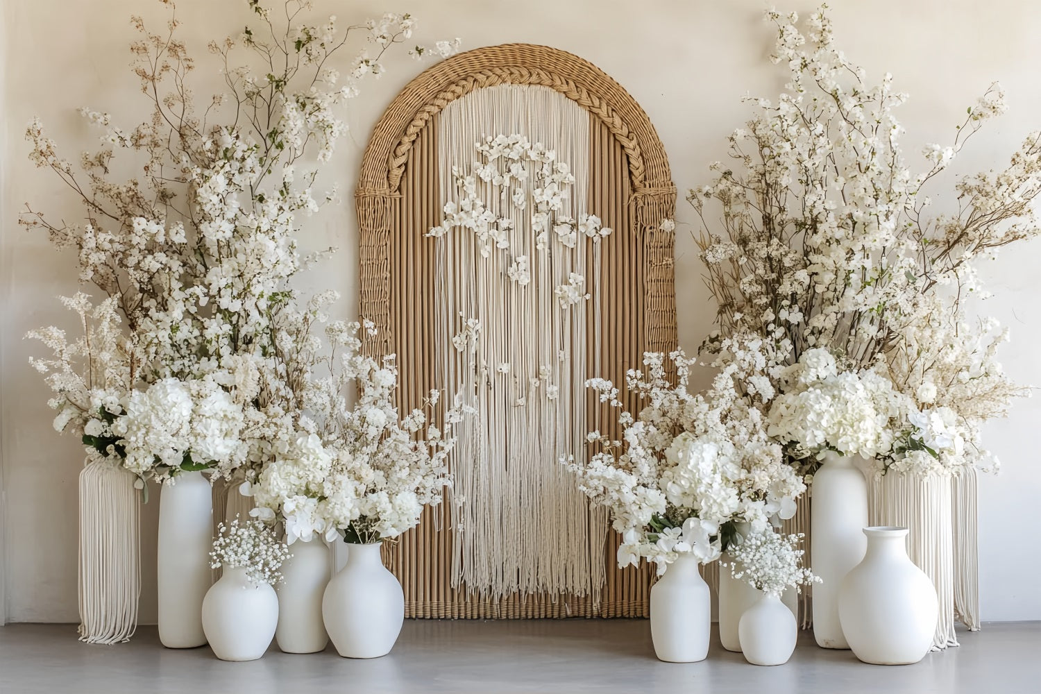 Wedding Boho Backdrop Rustic Arch White Blossoms Wedding Backdrop TWW59-61