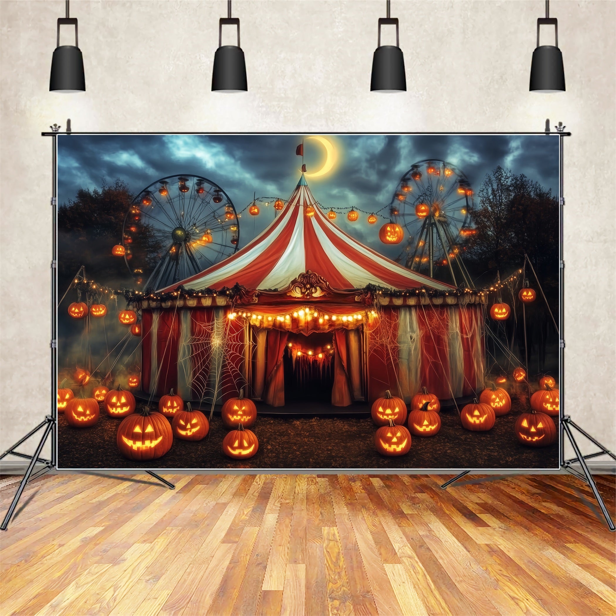 Halloween Circus Backdrop Pumpkin Lantern Haunted Tent Circus Backdrop TWW59-7