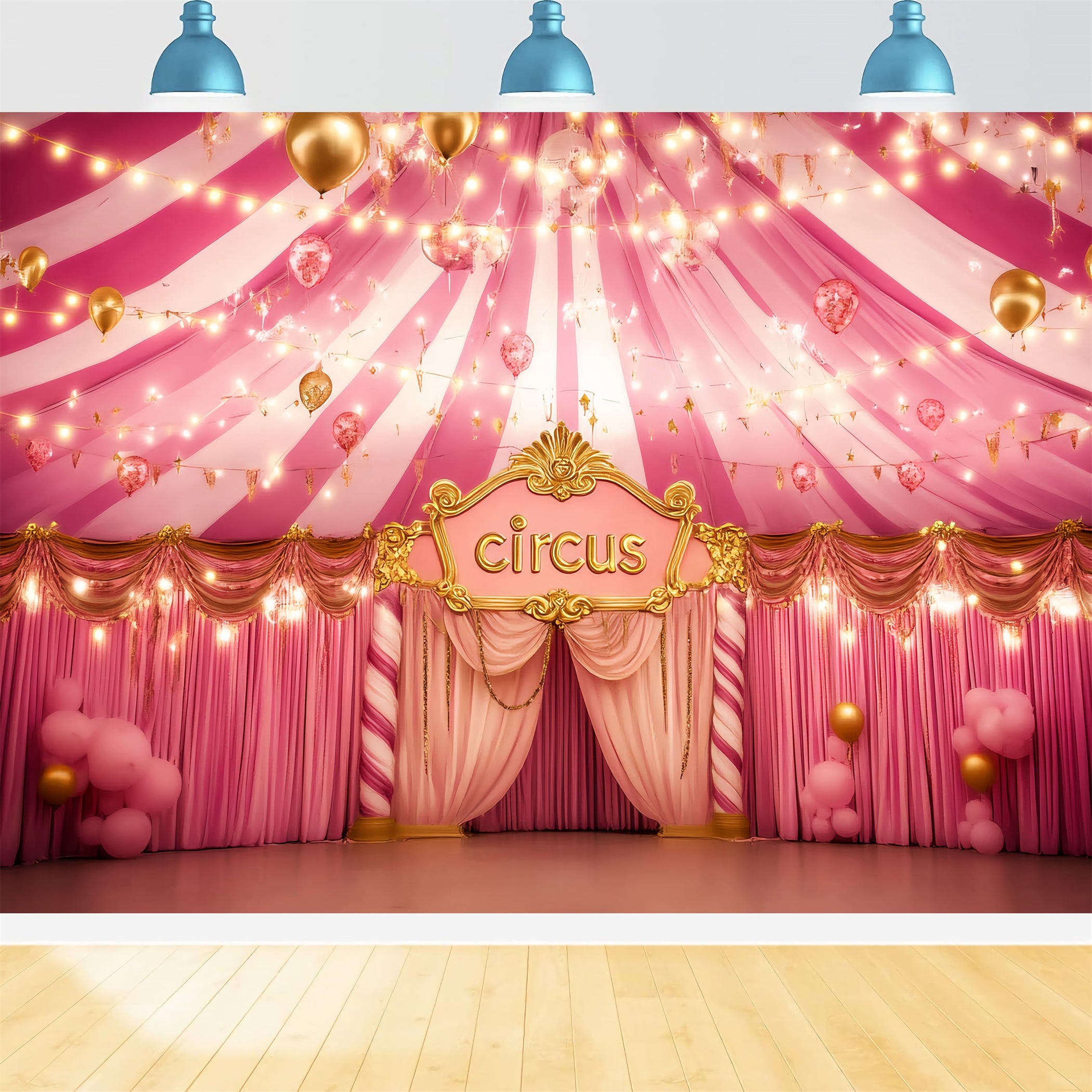 Carnival Tent Backdrop Pink Golden Glamour Hall Pink Circus Backdrop TWW59-8