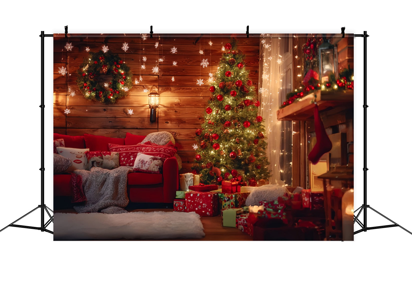Santa Workshop Backdrop Rustic Cabin Living Room Christmas Photo Backdrop TWW59-87
