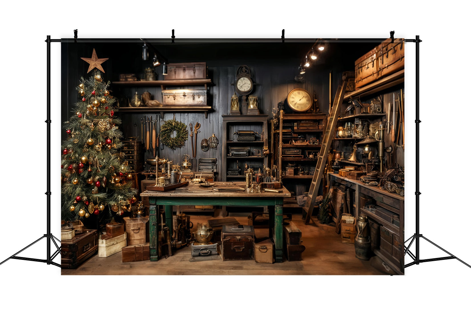 Santa's Workshop Backdrop Vintage Workshop Festive Decor Christmas Backdrop for Photos TWW59-88