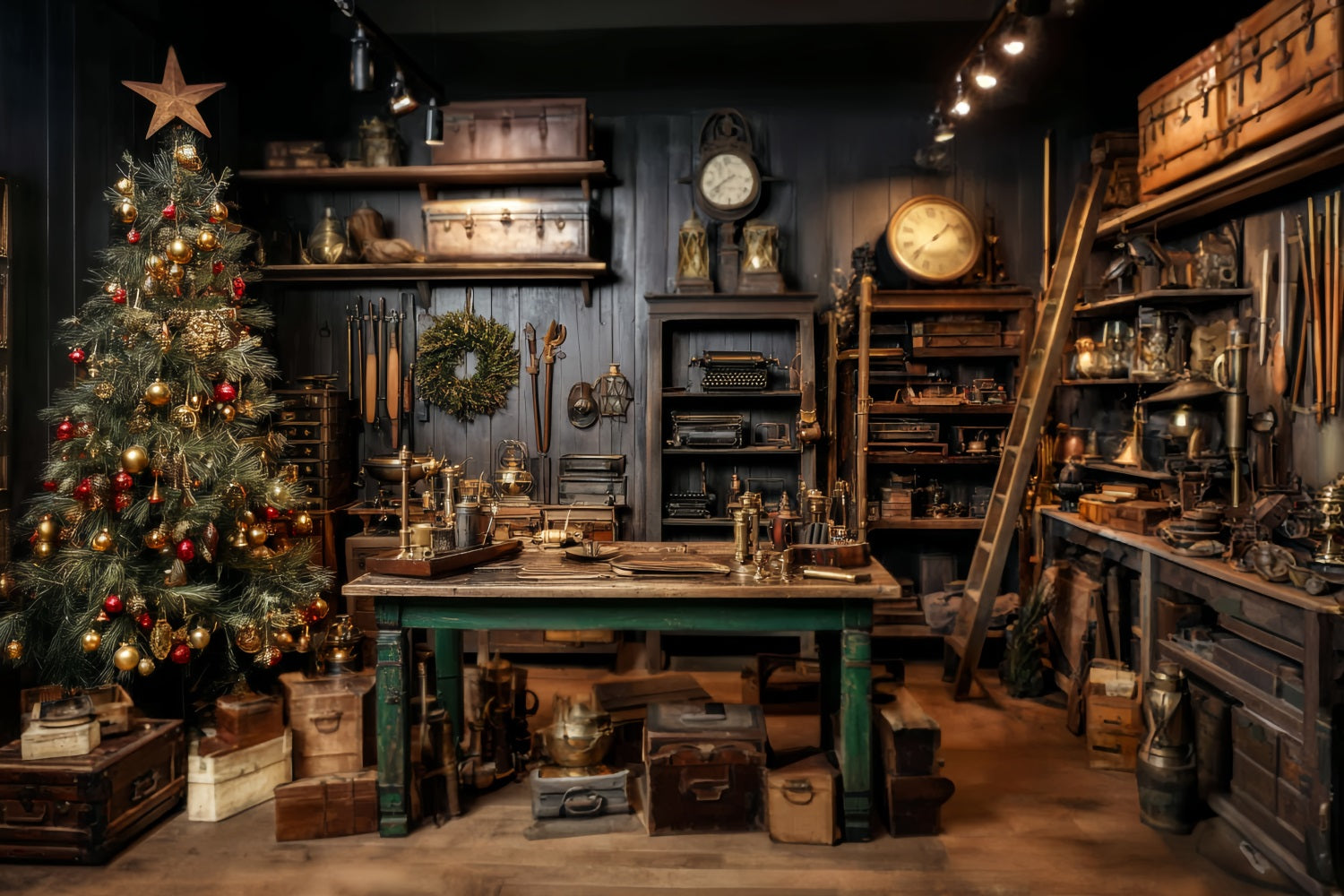 Santa's Workshop Backdrop Vintage Workshop Festive Decor Christmas Backdrop for Photos TWW59-88