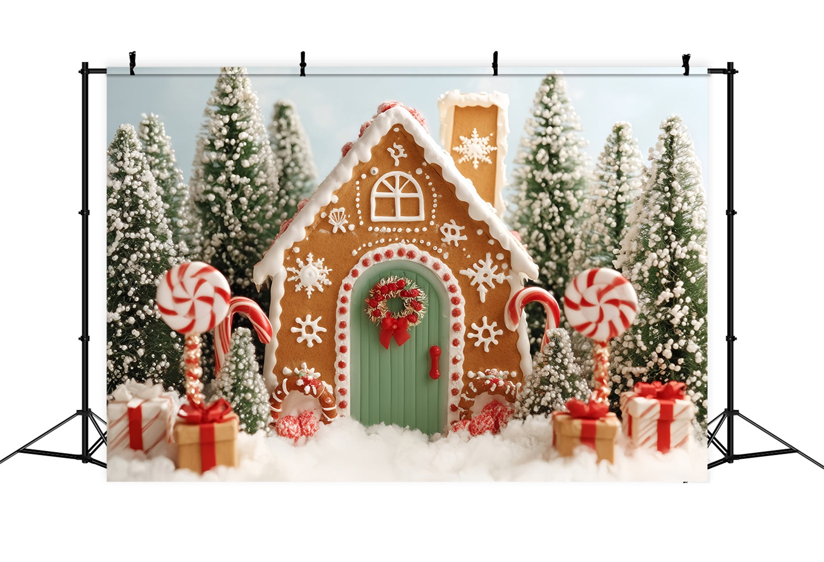 Gingerbread House Backdrop Candy Forest Gingerbread House Christmas Backdrops for Photography TWW59-89