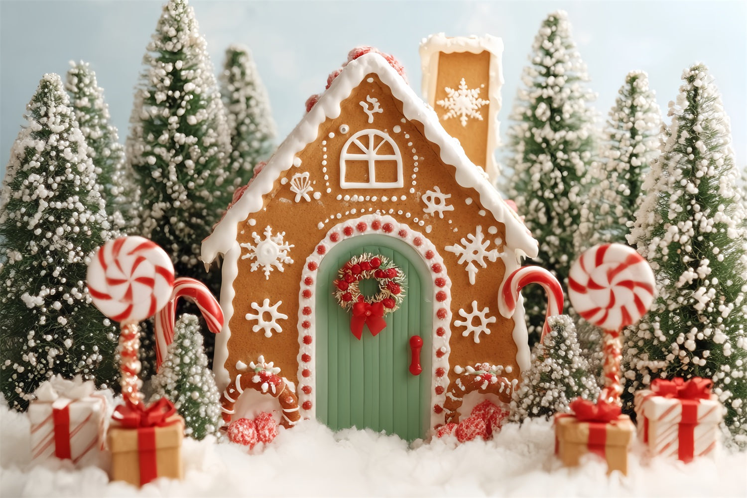 Gingerbread House Backdrop Candy Forest Gingerbread House Christmas Backdrops for Photography TWW59-89