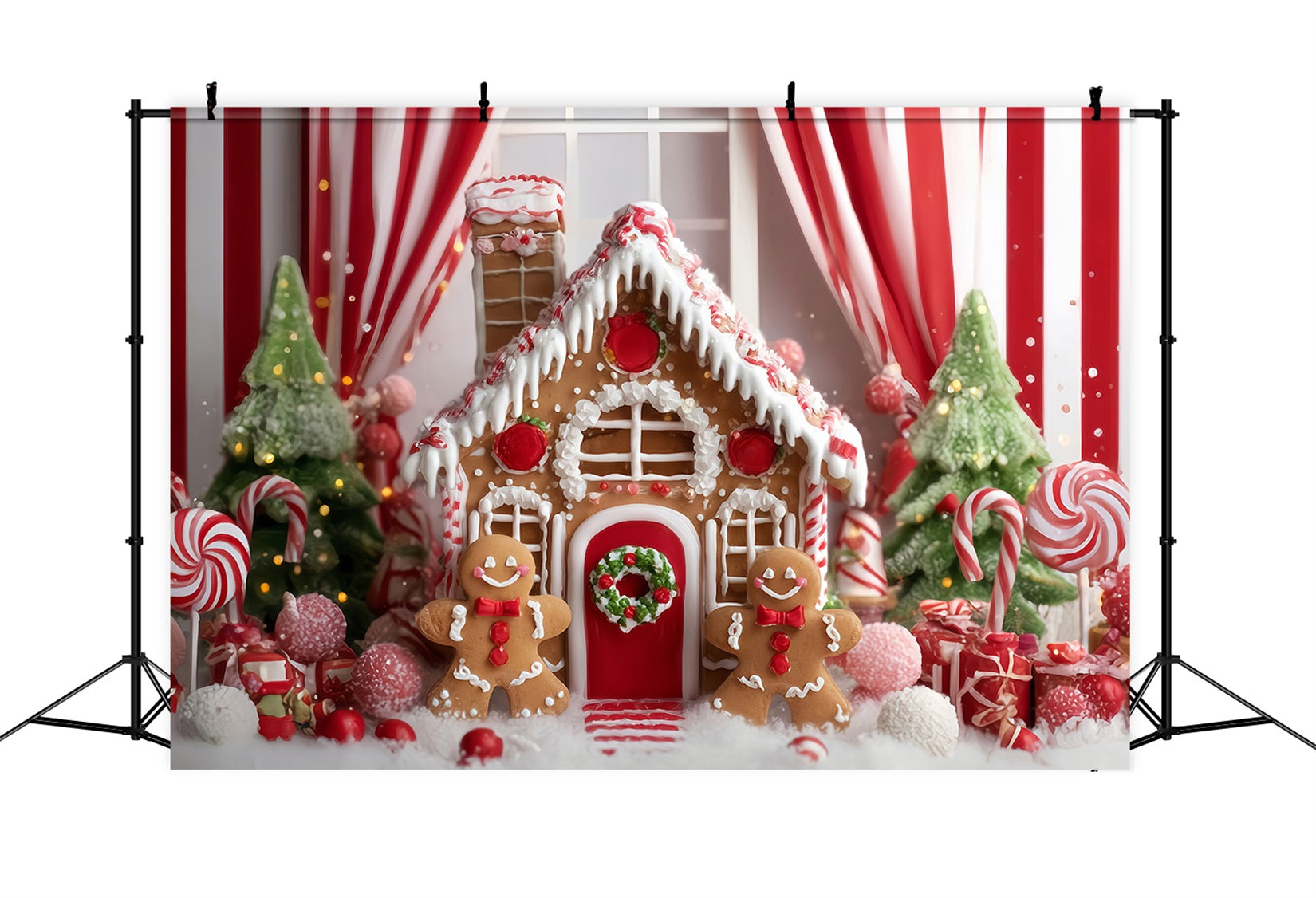 Gingerbread House Backdrop Candy Cane Gingerbread Room Christmas Photo Backdrops TWW59-90