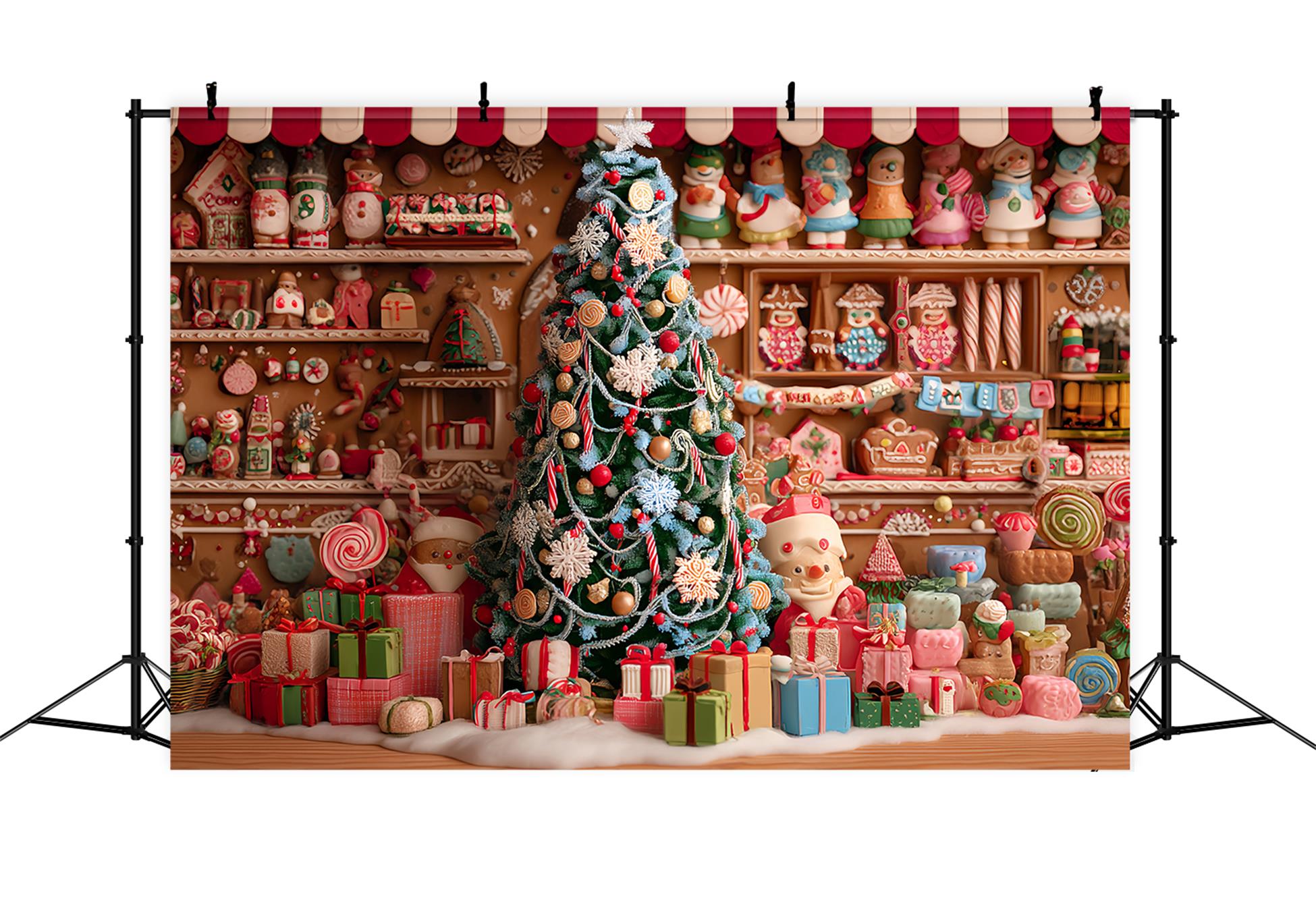 Gingerbread House Backdrop Gingerbread Bakery Christmas Tree Christmas Backdrop TWW59-91