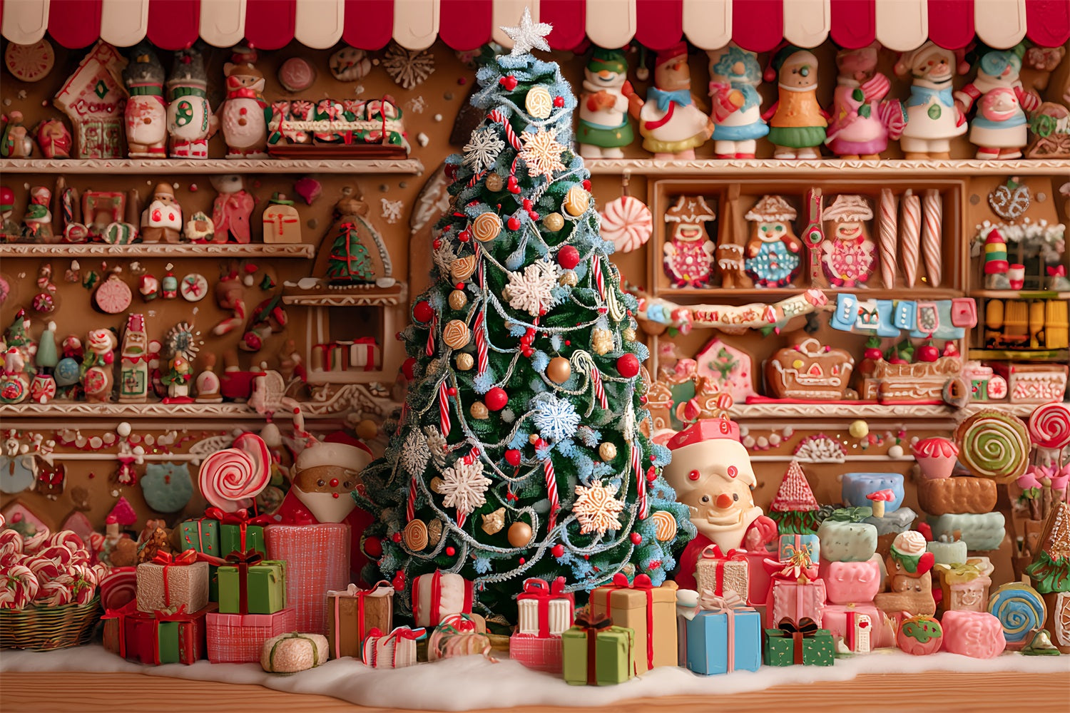 Gingerbread House Backdrop Gingerbread Bakery Christmas Tree Christmas Backdrop TWW59-91