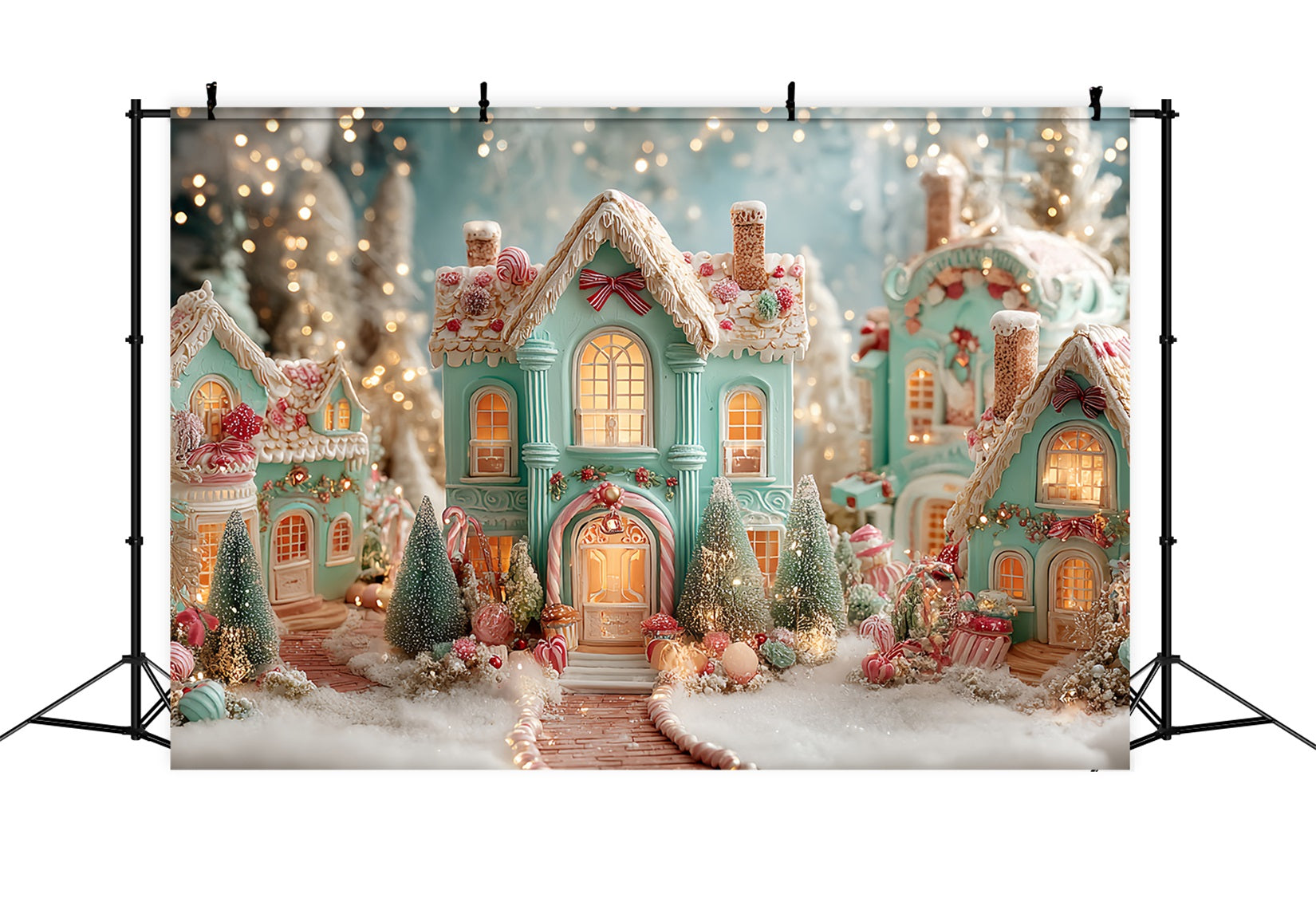 Gingerbread House Backdrop Candy Village Gingerbread Homes Christmas Backdrop Ideas TWW59-94