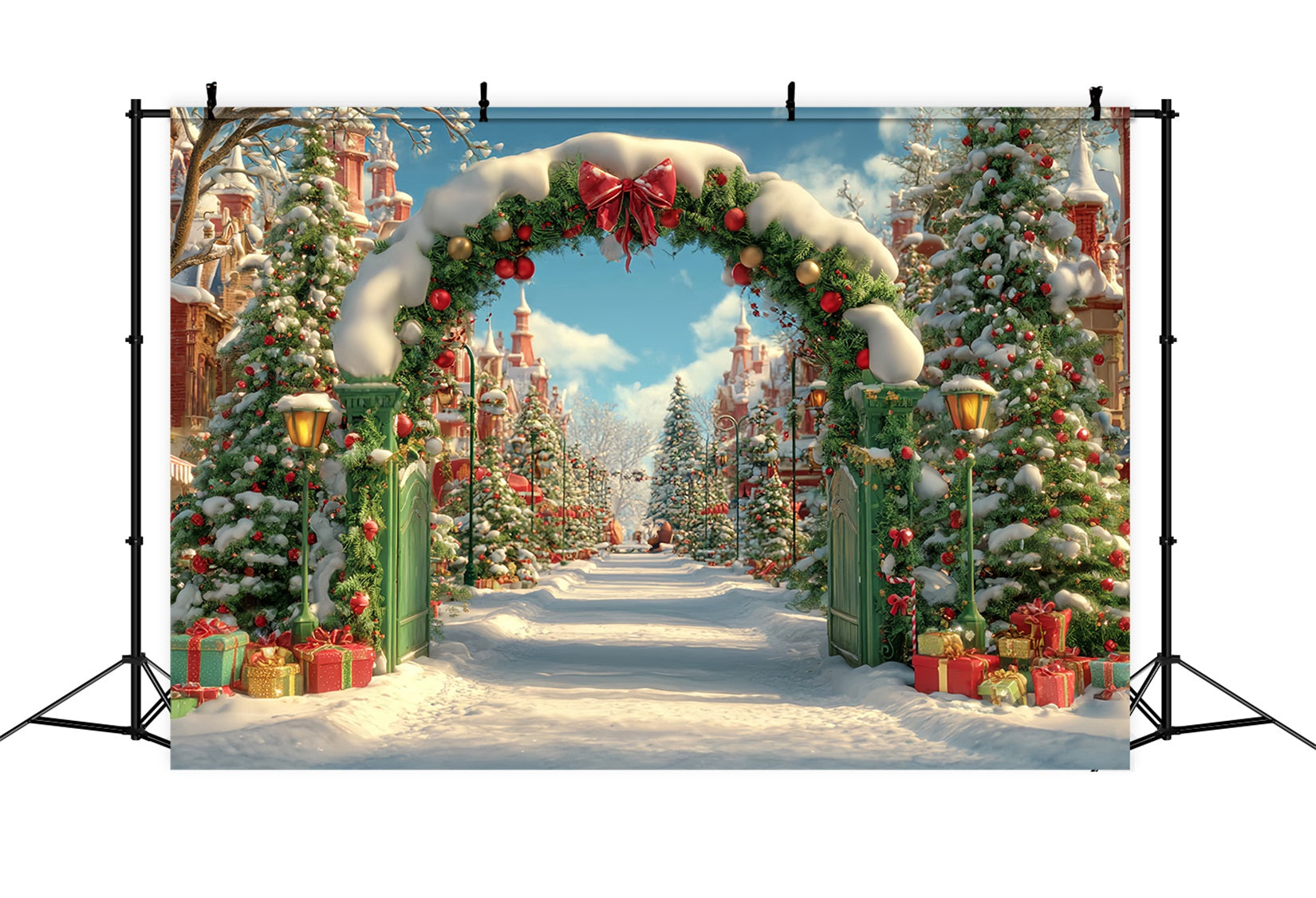Christmas Country Backdrop Snowy Village Archway Christmas Photo Backdrops TWW59-96