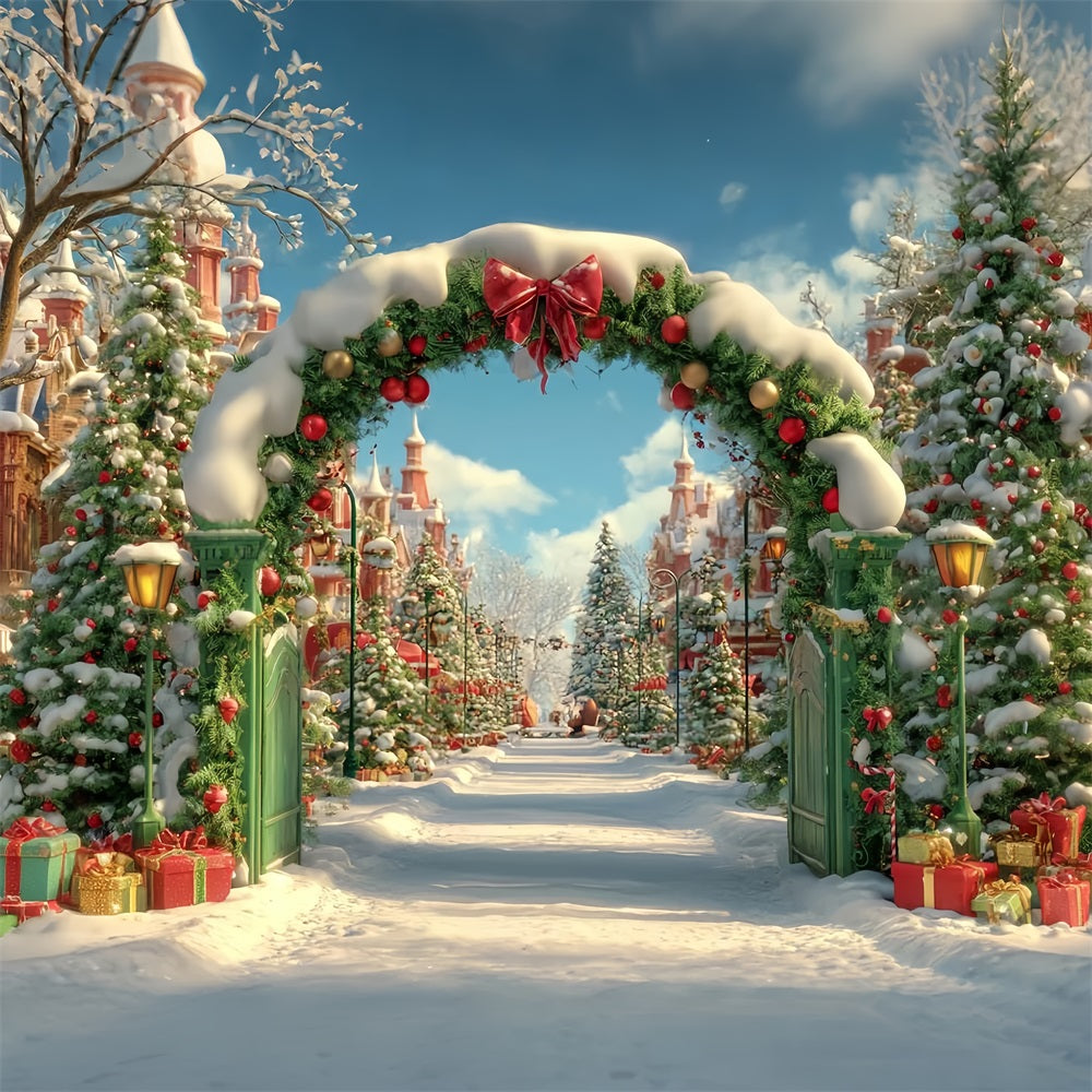 Christmas Country Backdrop Snowy Village Archway Christmas Photo Backdrops TWW59-96