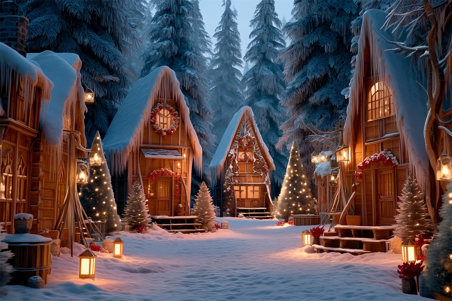 Christmas Country Backdrop Snowy Cabin Winter Village Christmas Backdrops TWW59-98