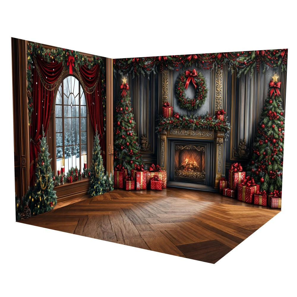 Christmas Backdrop Ideas Grand Fireplace Holiday Backdrop Room Set TWW6-102