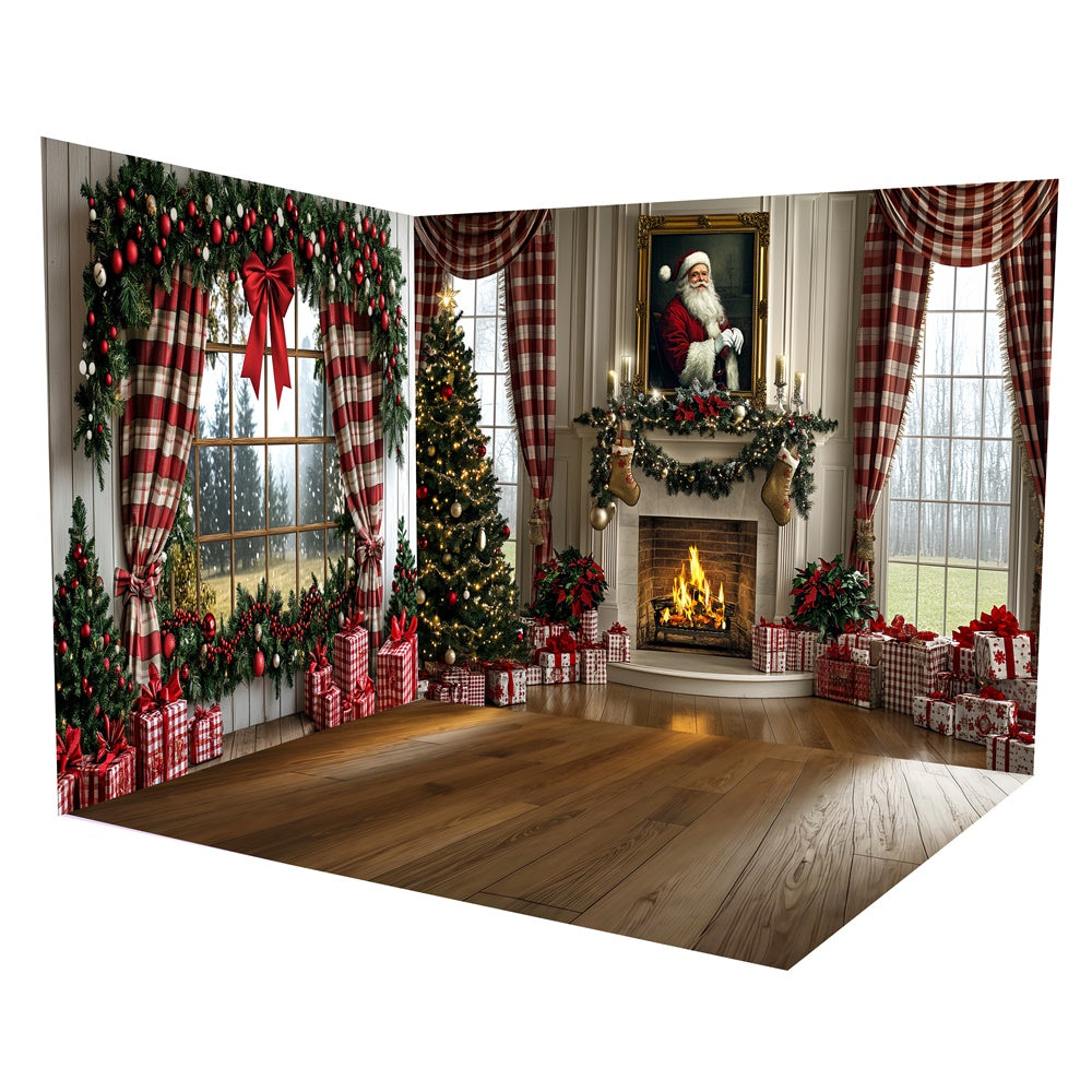 Christmas Fireplace Backdrop Santa Portrait Hearth Backdrop Room Set TWW6-103