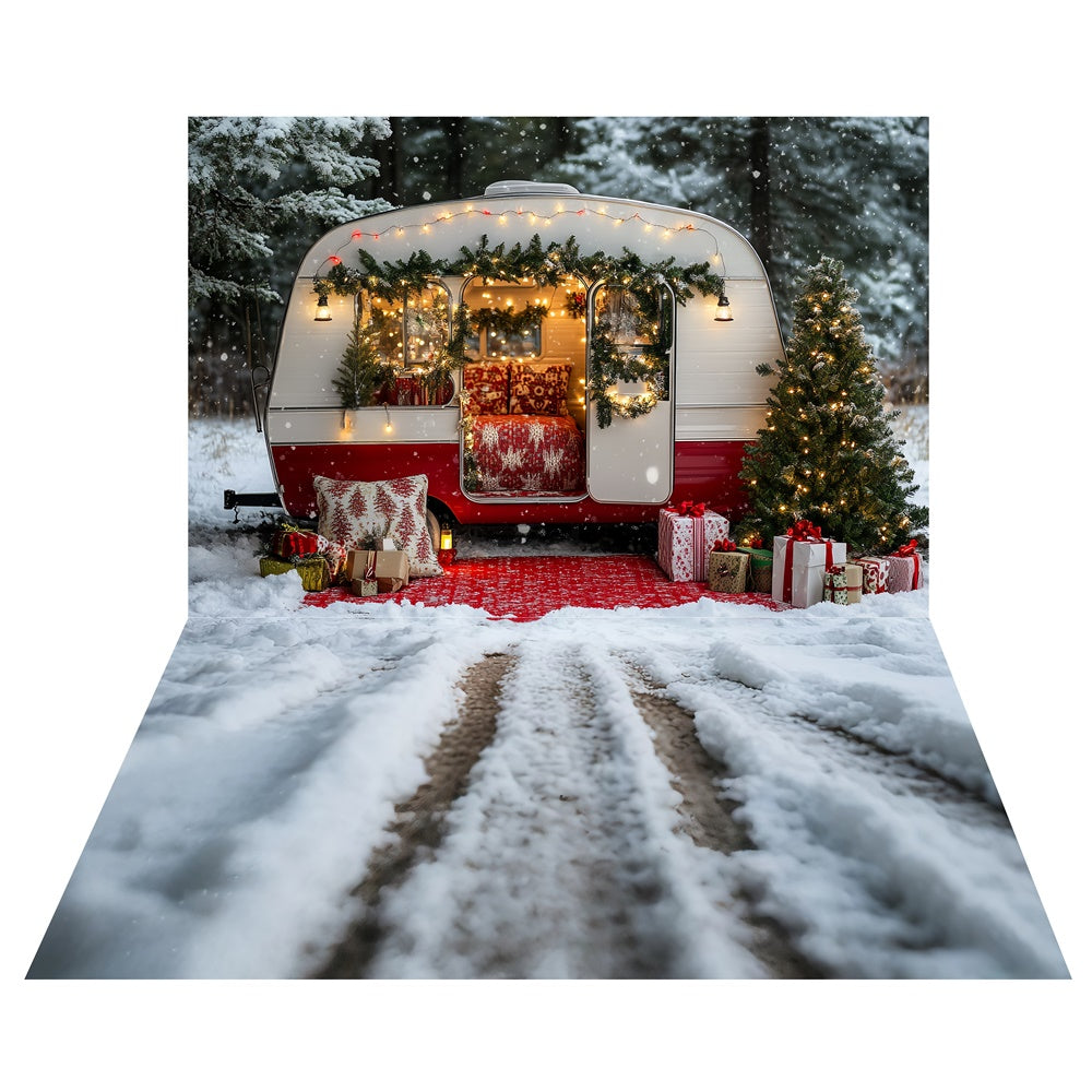 Cozy Camper Holiday Backdrop+Snow Track Floor Backdrop TWW6-113