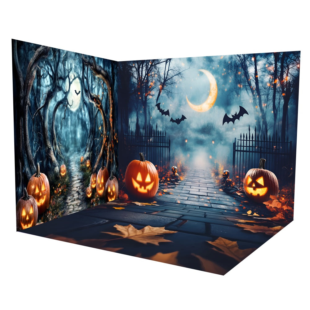Halloween Backdrops Spooky Pumpkin Forest Gate Backdrop Room Set TWW6-115