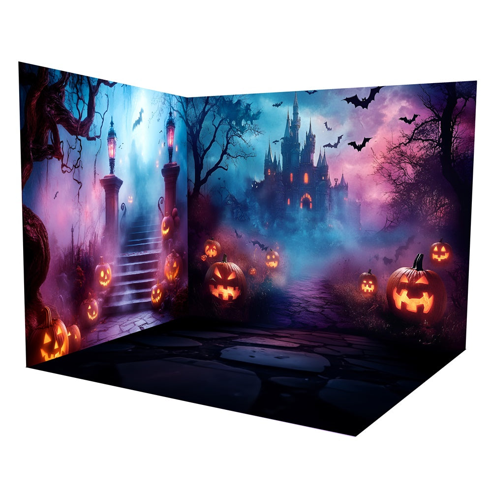 Scary Halloween Backdrops Pumpkin Castle Staircase Backdrop Room Set TWW6-116