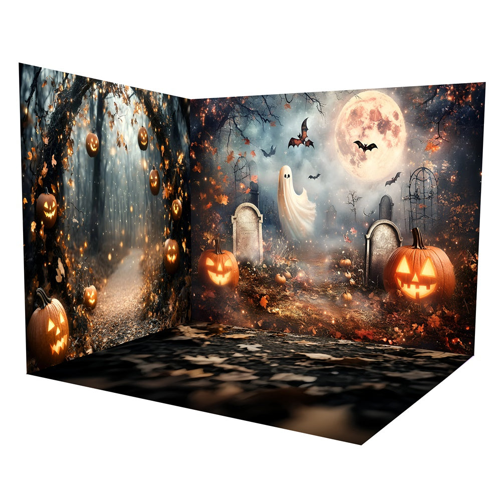 Spooky Halloween Backdrop Spooky Ghost Cemetery Backdrop Room Set TWW6-118