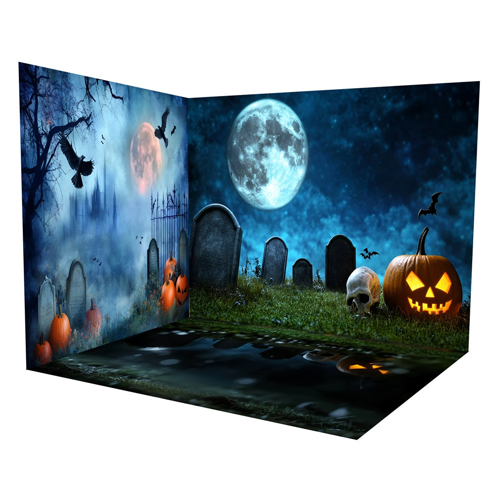 Halloween Graveyard Backdrop Spooky Skull Graveyard Backdrop Room Set TWW6-119