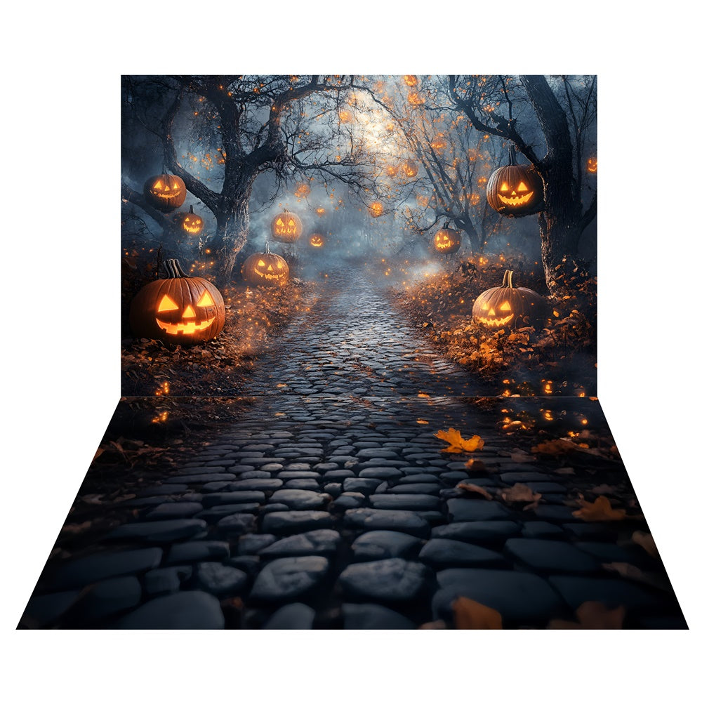 Scary Pumpkin Trail Backdrop+Night Stone Floor Backdrop TWW6-125
