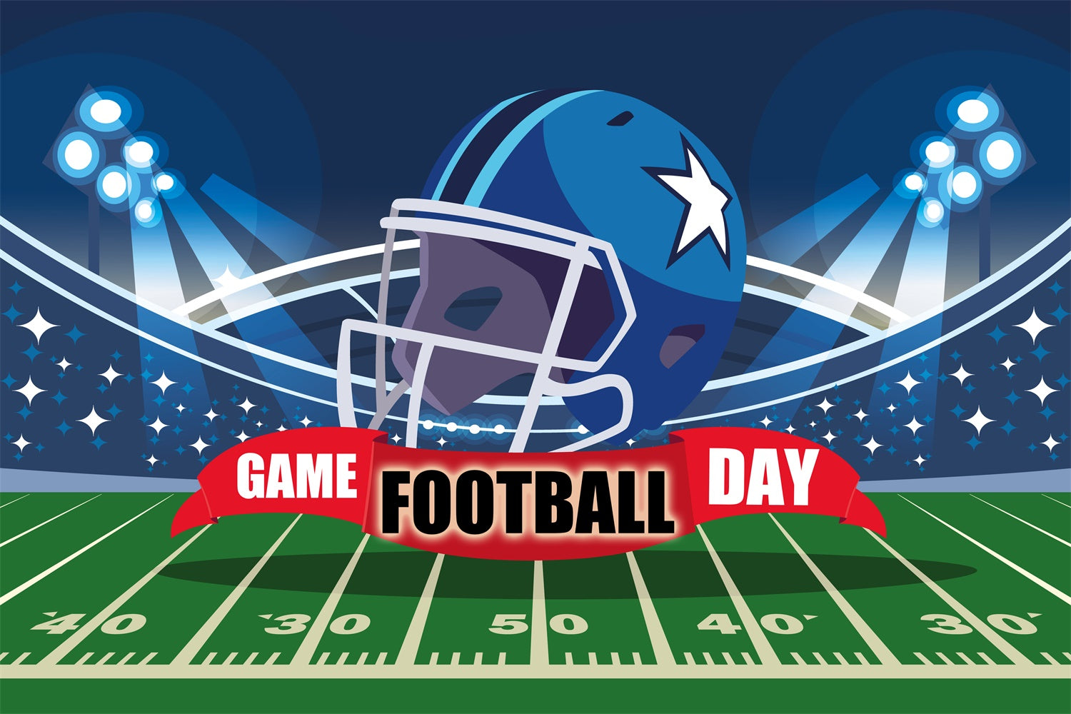 Football Field Backdrop Blue Helmet Lights Sports Event Backdrops TWW6-18