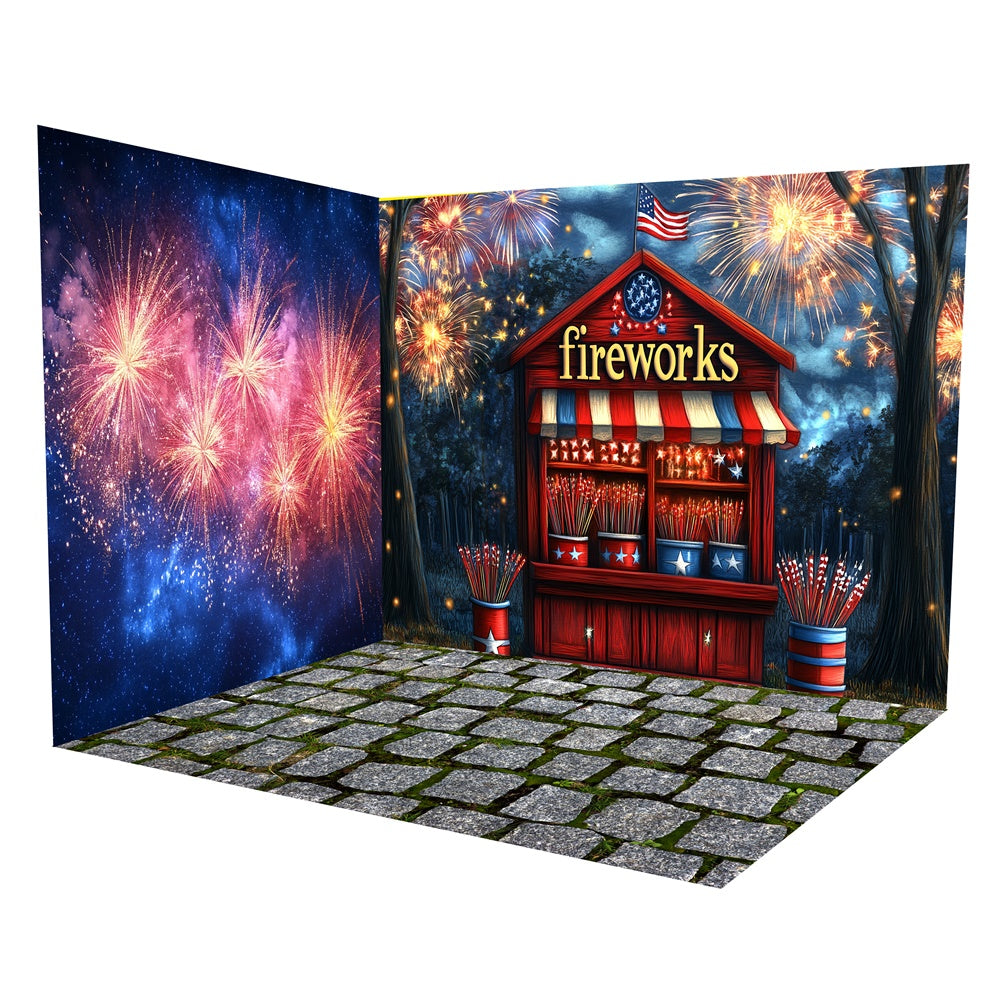 Fireworks Team Romm 4th of July Backdrops Forest Fireworks Booth Backdrop Room Set TWW6-34