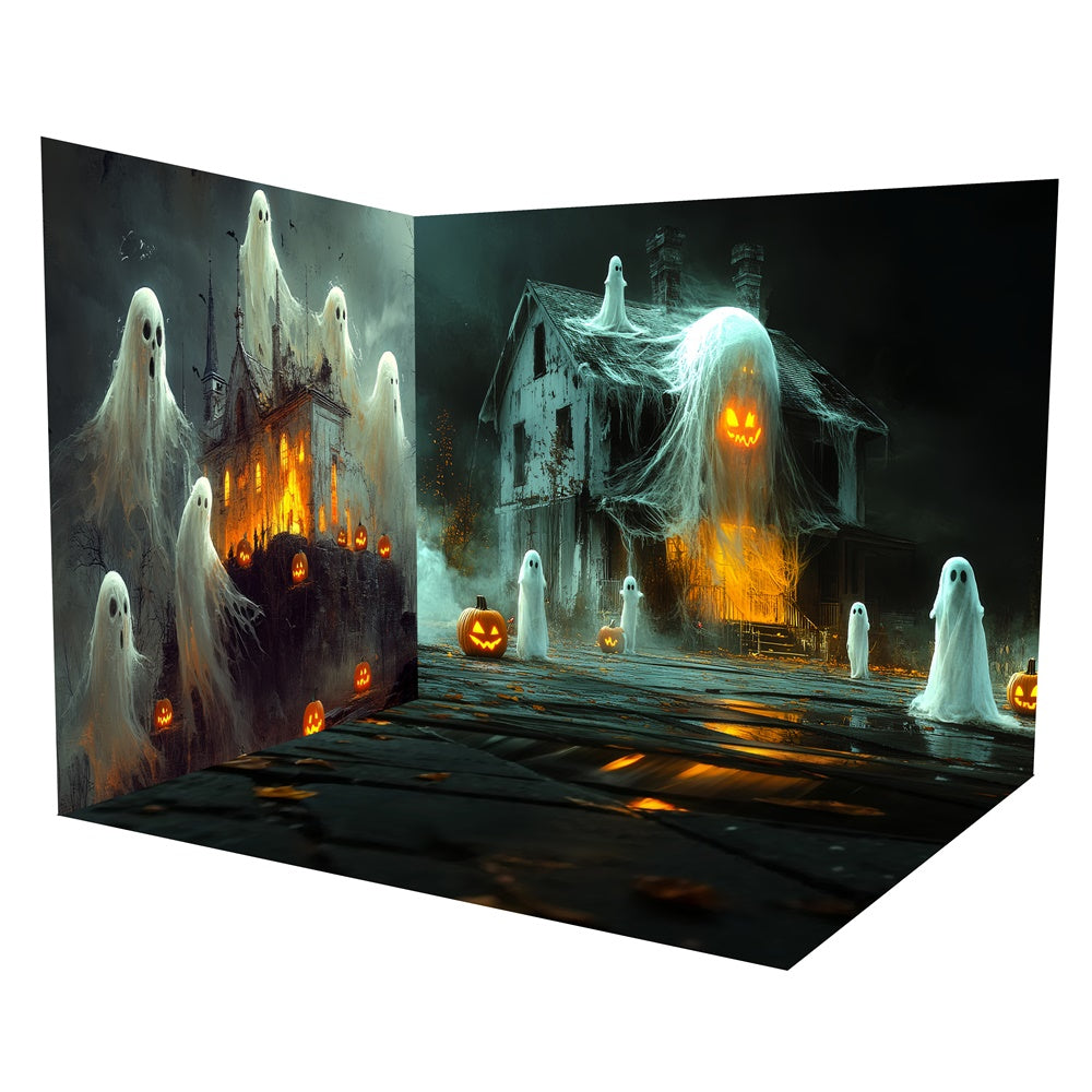 Scary Halloween Backdrop Floating Ghosts Pumpkin Backdrop Room Set TWW6-50