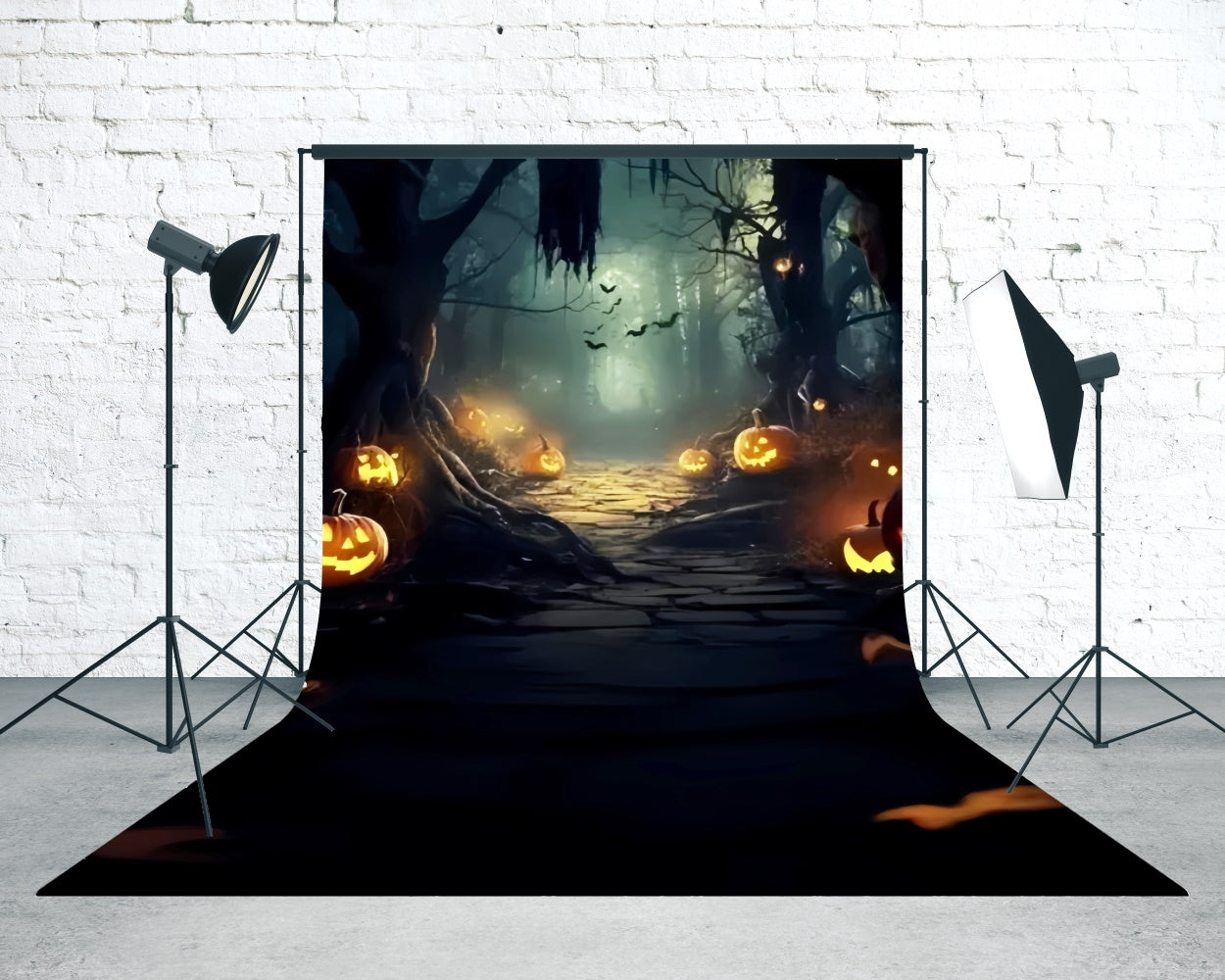 Halloween Photo Backdrop Midnight Pumpkin Path Sweep Backdrop TWW6-74