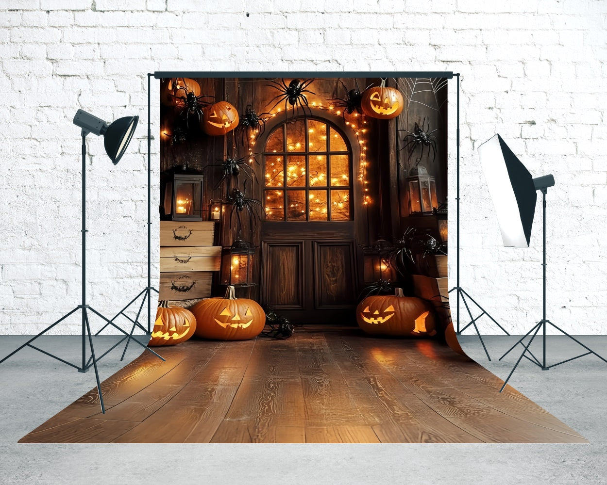 Halloween Picture Backdrop Pumpkin Spider Porch Sweep Backdrop TWW6-76