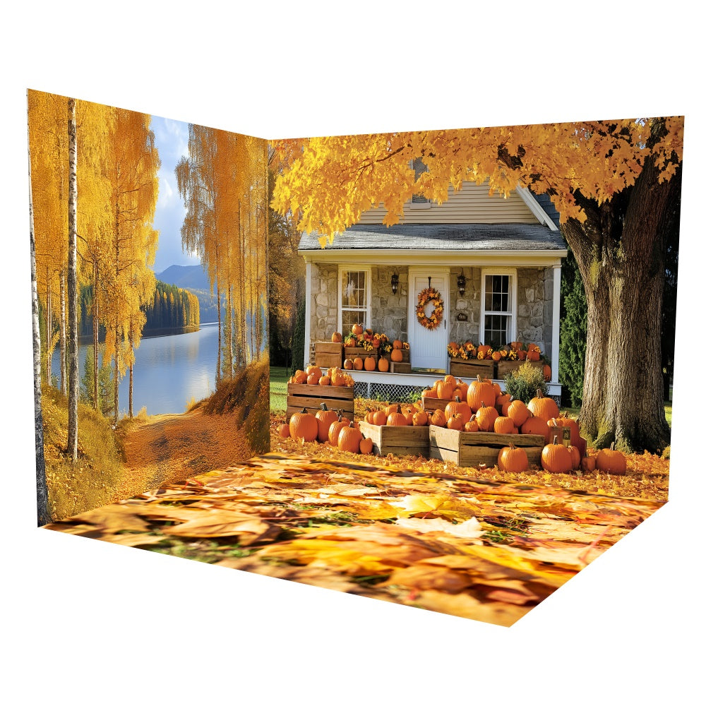 Fall Leaves Backdrop Rustic Cabin River Trail Backdrop Room Set TWW6-80