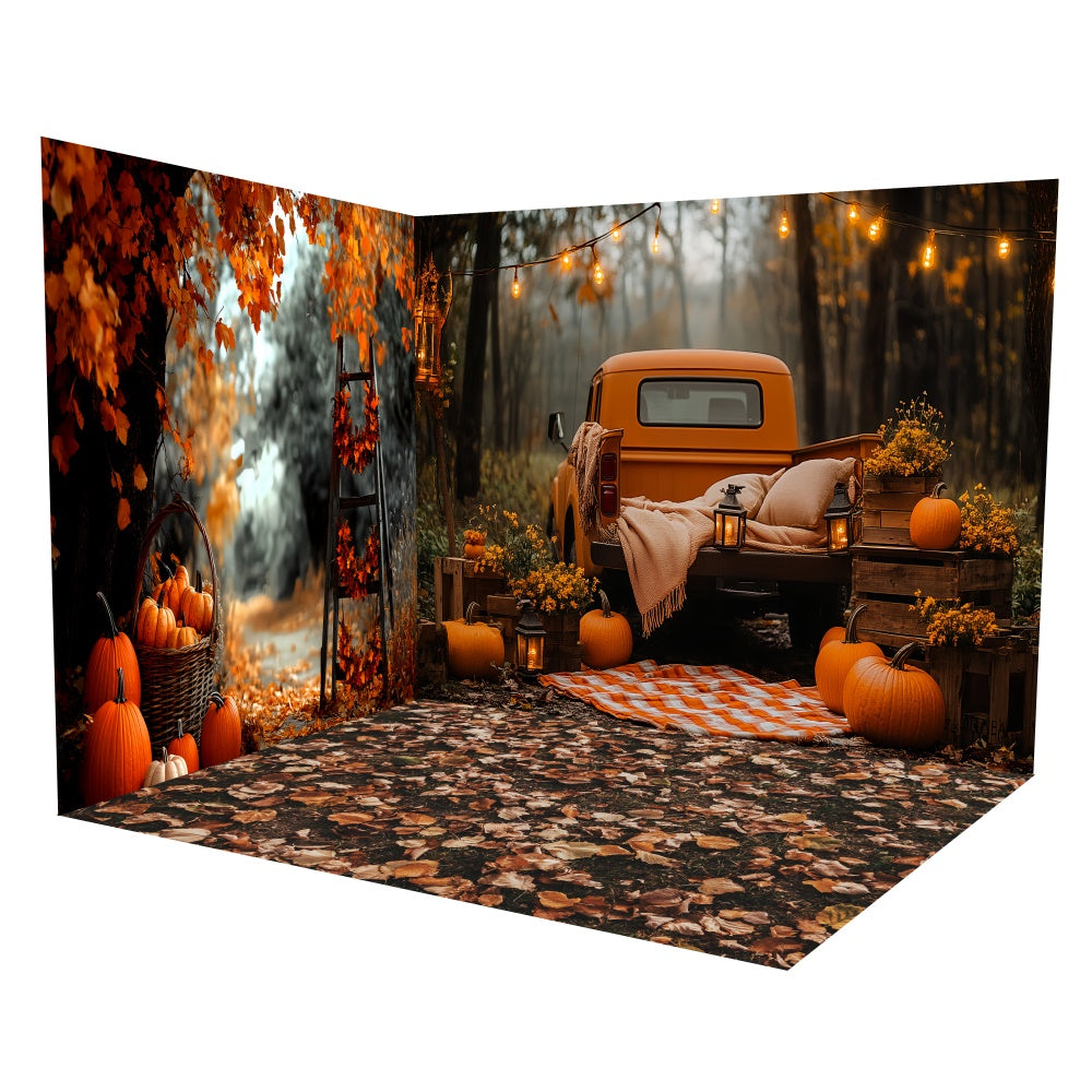 Automn Backdrop Autumn Backdrops Truck Pumpkin Forest Backdrop Room Set TWW6-81