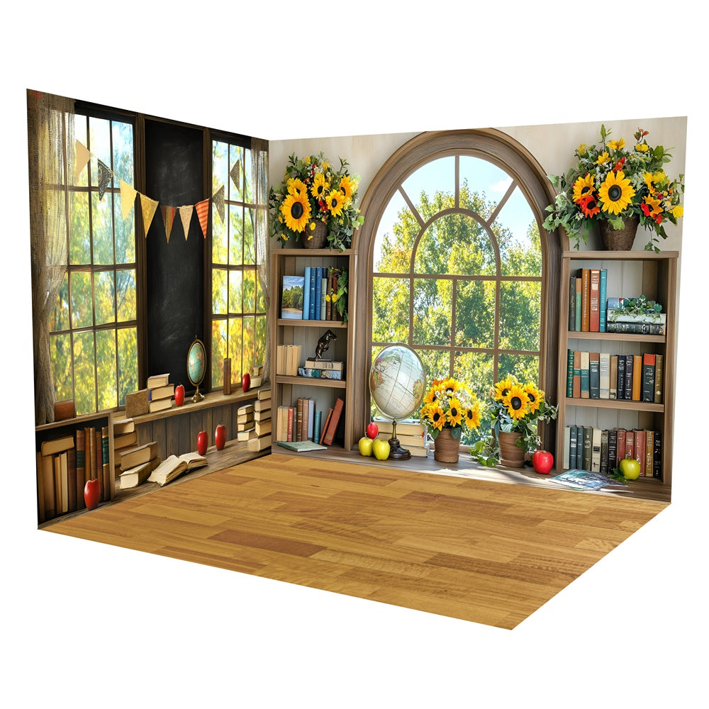 School Photo Backdrops Sunflower Book Nook Backdrop Room Set TWW6-93