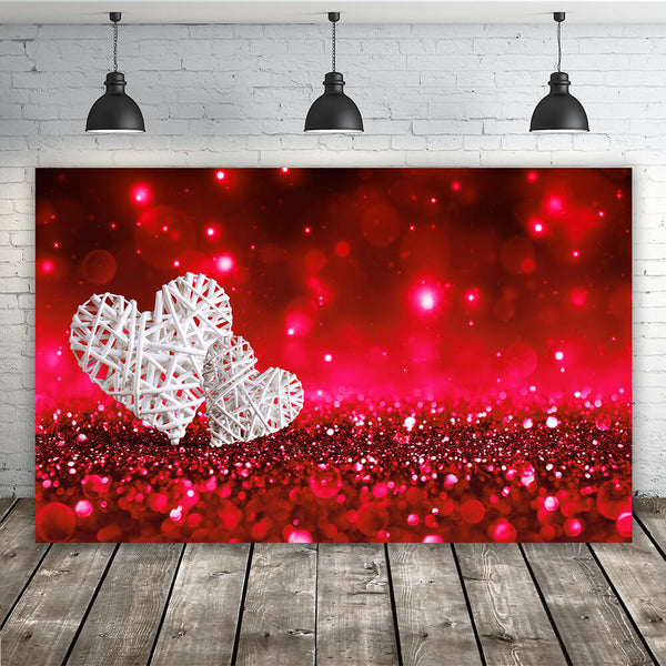 Valentine's Day Backdrop Photography Red Glitter Background White Hear