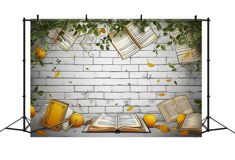 Back Drop Book World Book Day Backdrop Floating Books Brick Wall Backdrop XY2-62