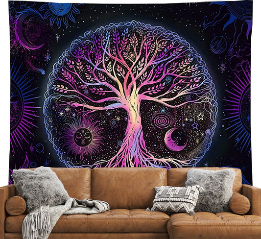 Tree of Life Blacklight Tapestry UV Reactive Room Decoration Wall Hanging