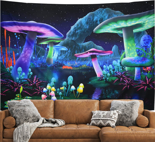 Blacklight Mushroom Tapestry UV Reactive Home Decoration Hanging