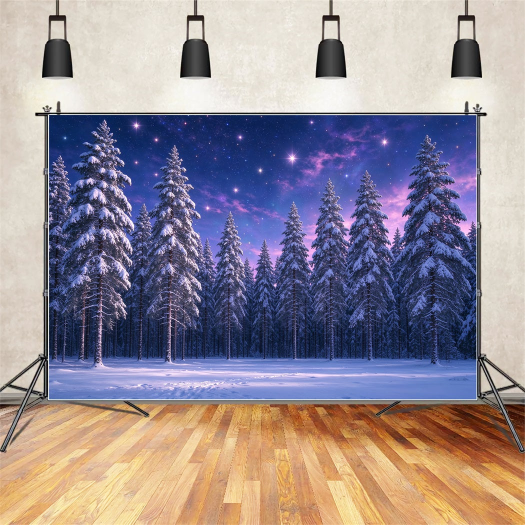 Christmas Tree Backdrops Purple Starlit Snowy Forest Xmas Backdrop ZTT610-12