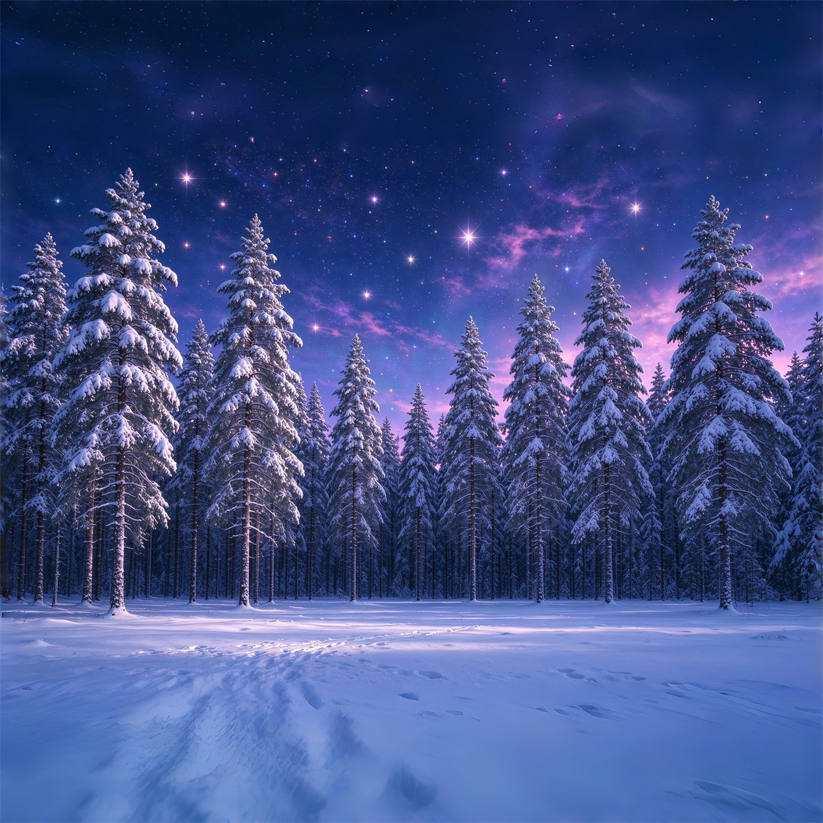 Christmas Tree Backdrops Purple Starlit Snowy Forest Xmas Backdrop ZTT610-12