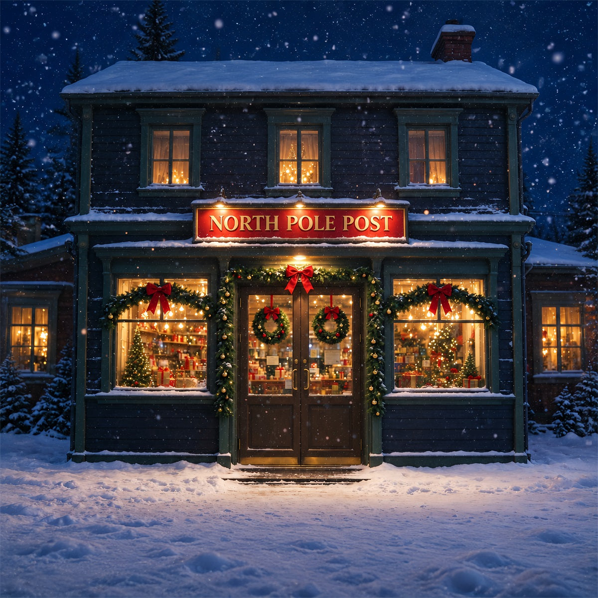 North Pole Photo Backdrop Winter Snowy Post Office Christmas Photography Backdrops ZTT610-13