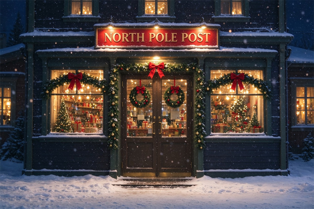 North Pole Photo Backdrop Winter Snowy Post Office Christmas Photography Backdrops ZTT610-13