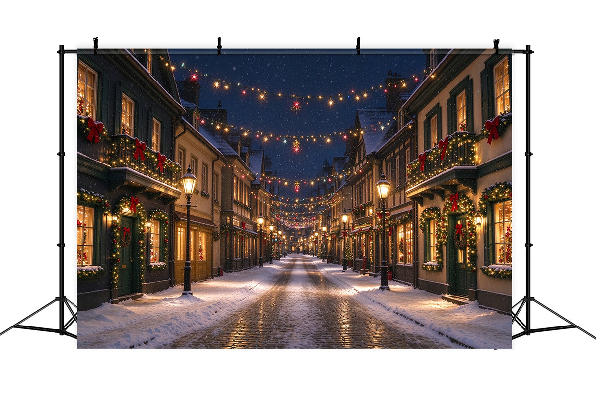 Christmas Village Backdrops Illuminated Snowy Street Photography Christmas Backdrops ZTT610-14