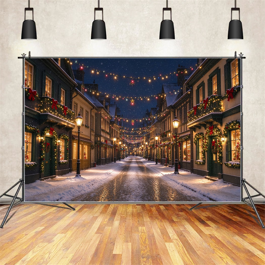 Christmas Village Backdrops Illuminated Snowy Street Photography Christmas Backdrops ZTT610-14