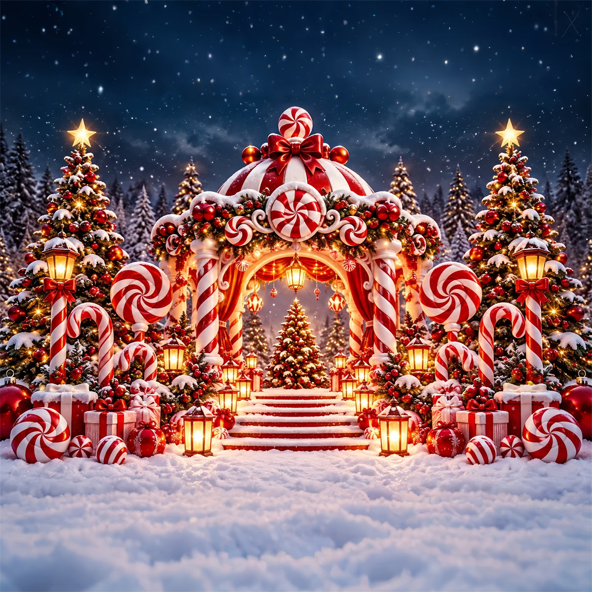 Christmas Candy Cane Backdrop Peppermint Candyland Archway Christmas Party Backdrop ZTT610-18