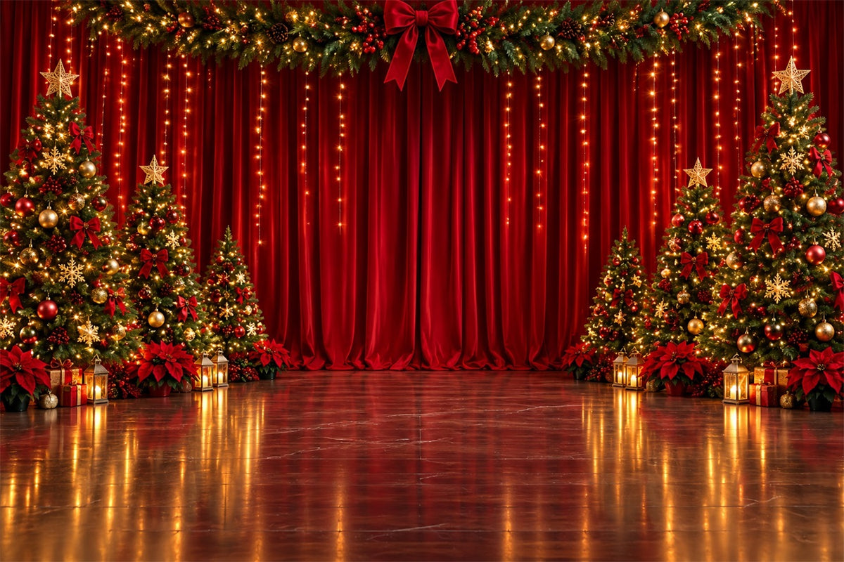 Christmas Backdrop for Photography Crimson Velvet Stage Christmas Stage Backdrops ZTT610-19