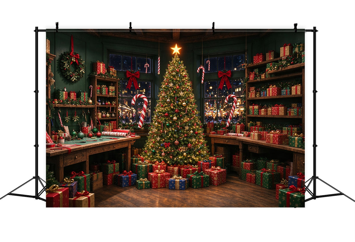 Santa Backdrop Festive Gift Wrapping Workshop Christmas Backdrop ZTT610-2