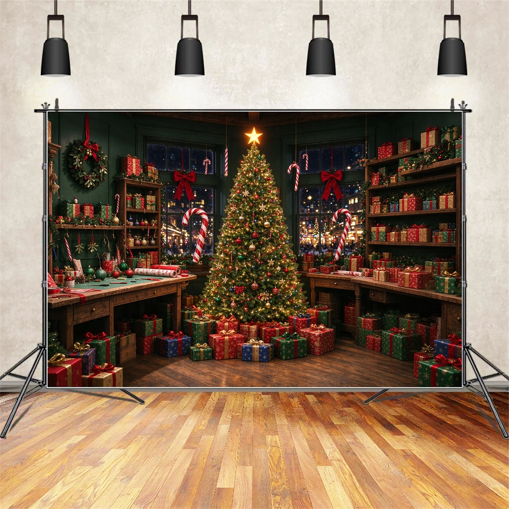 Santa Backdrop Festive Gift Wrapping Workshop Christmas Backdrop ZTT610-2