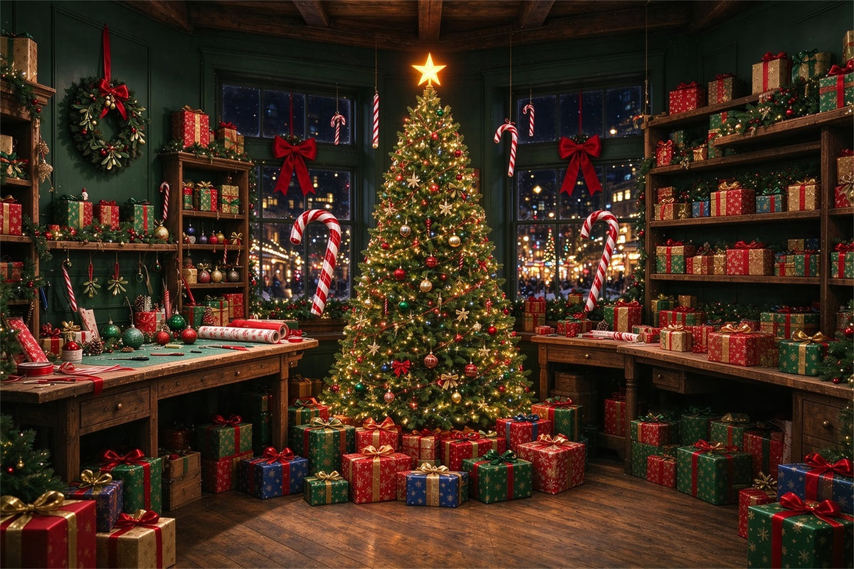 Santa Backdrop Festive Gift Wrapping Workshop Christmas Backdrop ZTT610-2