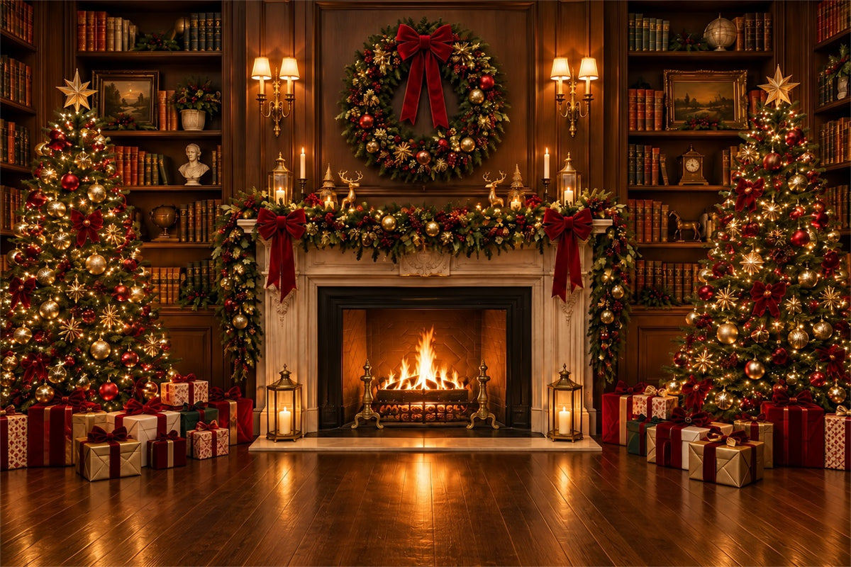 Christmas Backdrops for Photography Ornate Grand Library Fireplace Christmas Fireplace Backdrop ZTT610-21