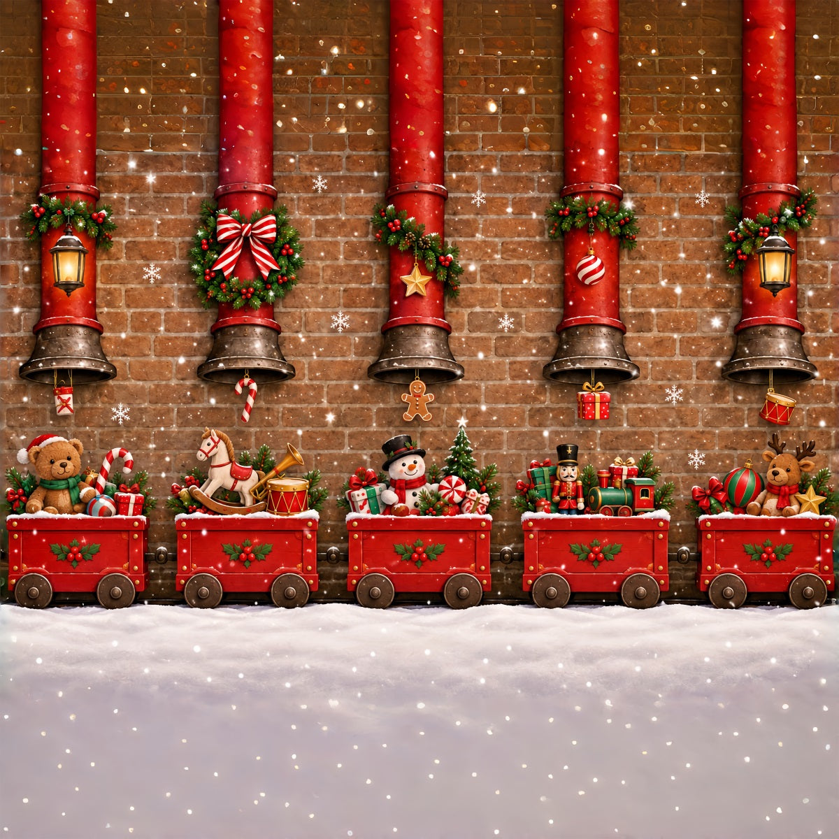 Christmas Backdrop Vintage Red Toy Train Christmas Backdrops Photography ZTT610-22