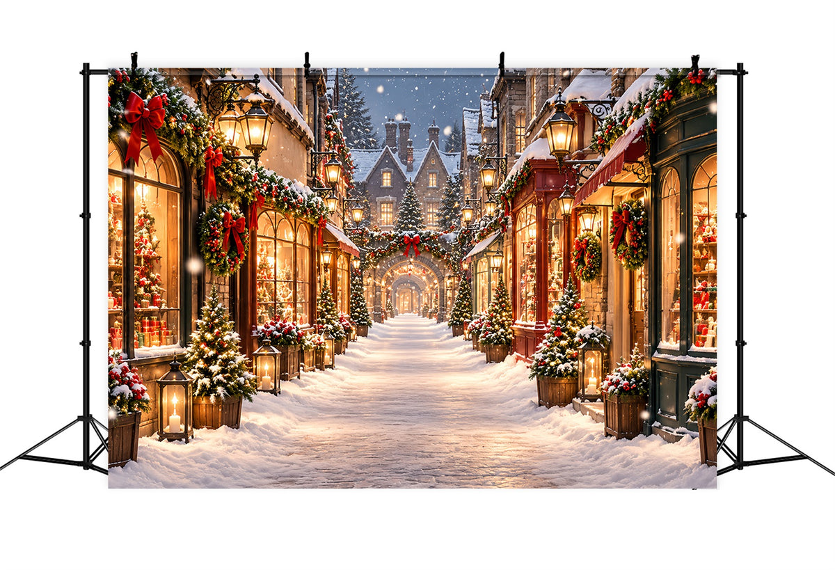 Christmas Village Backdrops Snowy Illuminated Shopping Street Christmas Street Backdrop ZTT610-23