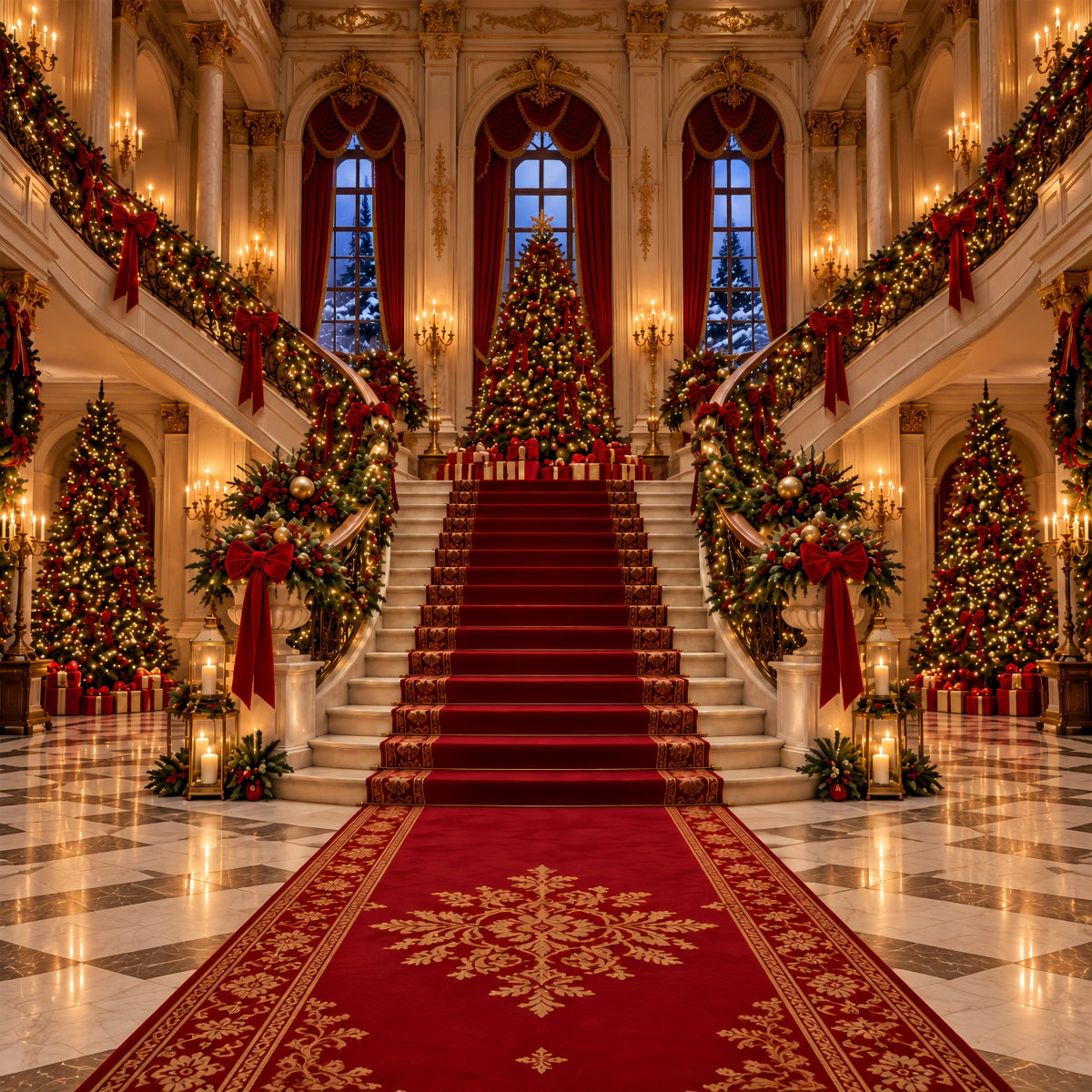 Living Room Christmas Backdrop Imperial Festive Staircase Hall Christmas Wall Backdrop ZTT610-28